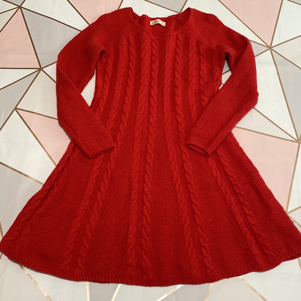 Hollister Knitted Red Long Sleeve Sweater Dress